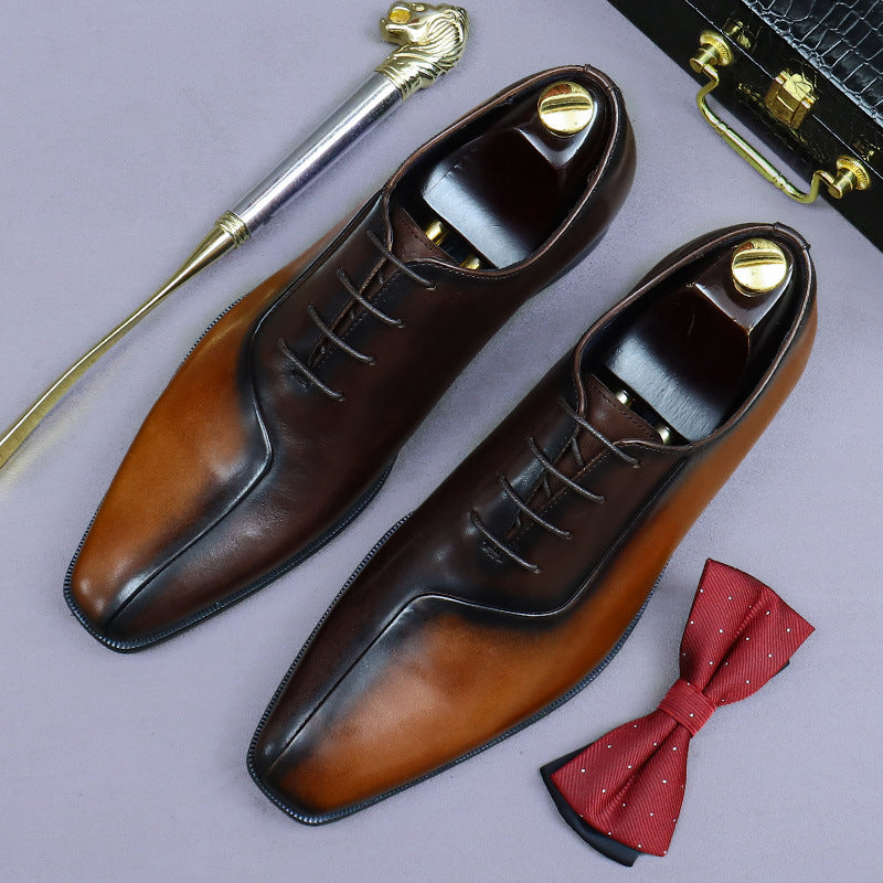 Mens Formal Leather Dress Shoes In British Style With A Color-block Design
