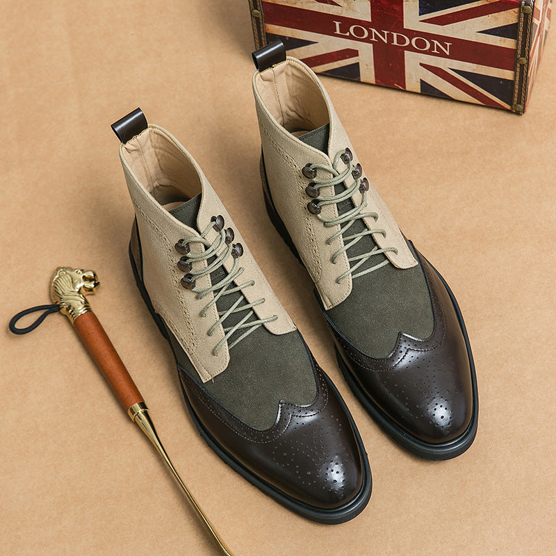 New Motorcycle Leather Boots Men's Fashion Plus Size Lace Up Denim