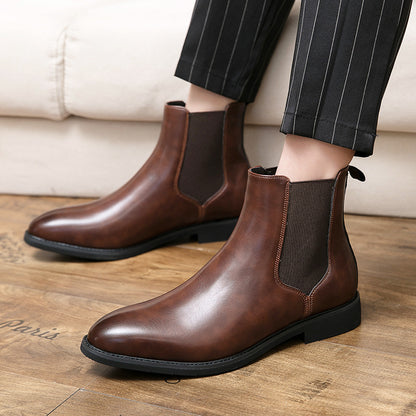 Fleece Leather Men's Fashion Trend Slip-on Ankle Boots