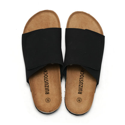 Cork Slippers Male Leather Version Platform Slippers Retro Slip-on Lazy Shoes