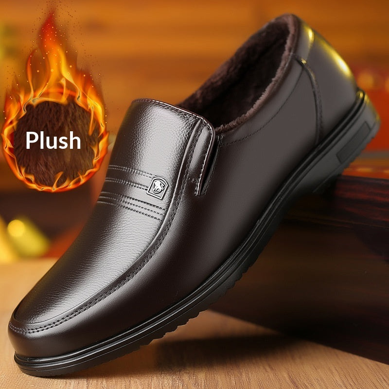 Men's Leather Genuine Flat Sole Round Toe Soft Sole Non-slip Casual Shoes For Middle-aged