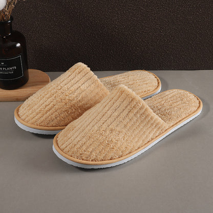 Disposable Eva Hotel Strip Coral Velvet Slippers