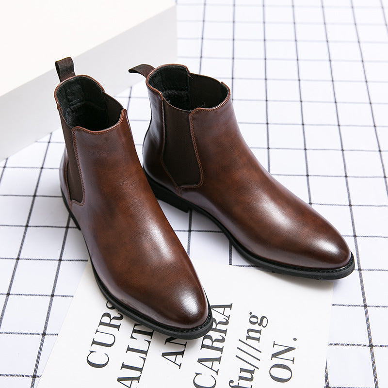 Fleece Leather Men's Fashion Trend Slip-on Ankle Boots